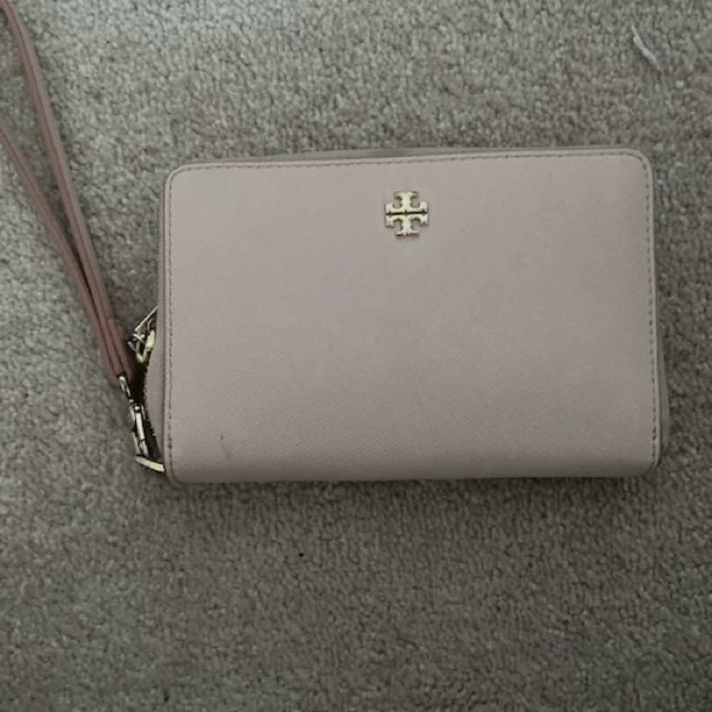Tory Burch Pink Clutch with Gold Logo
